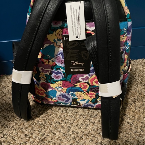 Loungefly Alice Flower AOP Cheshire smile backpack NWT - Picture 2 of 5